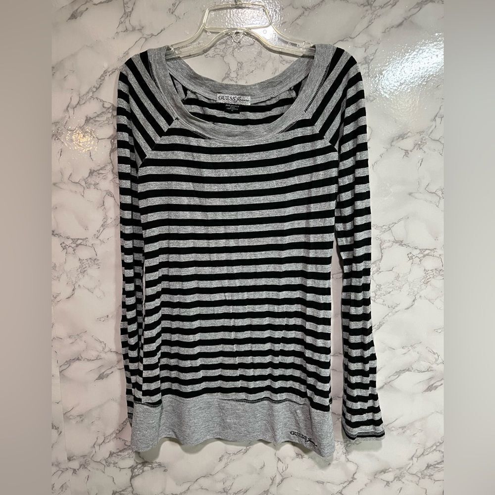 Guess Women's Black and Silver Top Size M